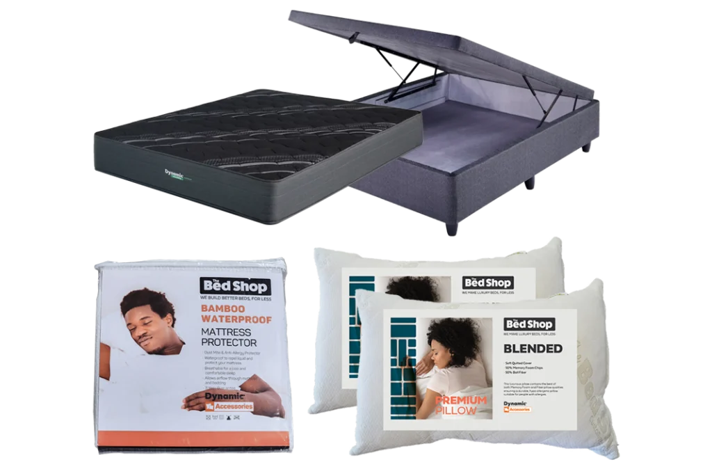 Student Starter Bundle 1 – Orthopaedic Premium 3/4 Mattress Only, 3/4 Storage Base, Twin Pack Blended Pillows, and 3/4 Mattress Protector